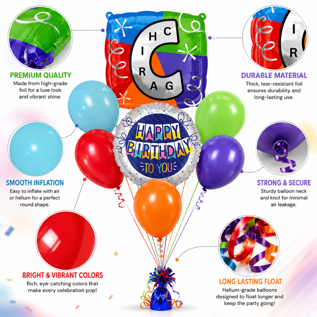 Customizable Alphabet "C" Square Shaped Balloon with Customized Name Stickers Bouquet Set of 7PC | Customizable Name Inital Balloons| Choose Your Name