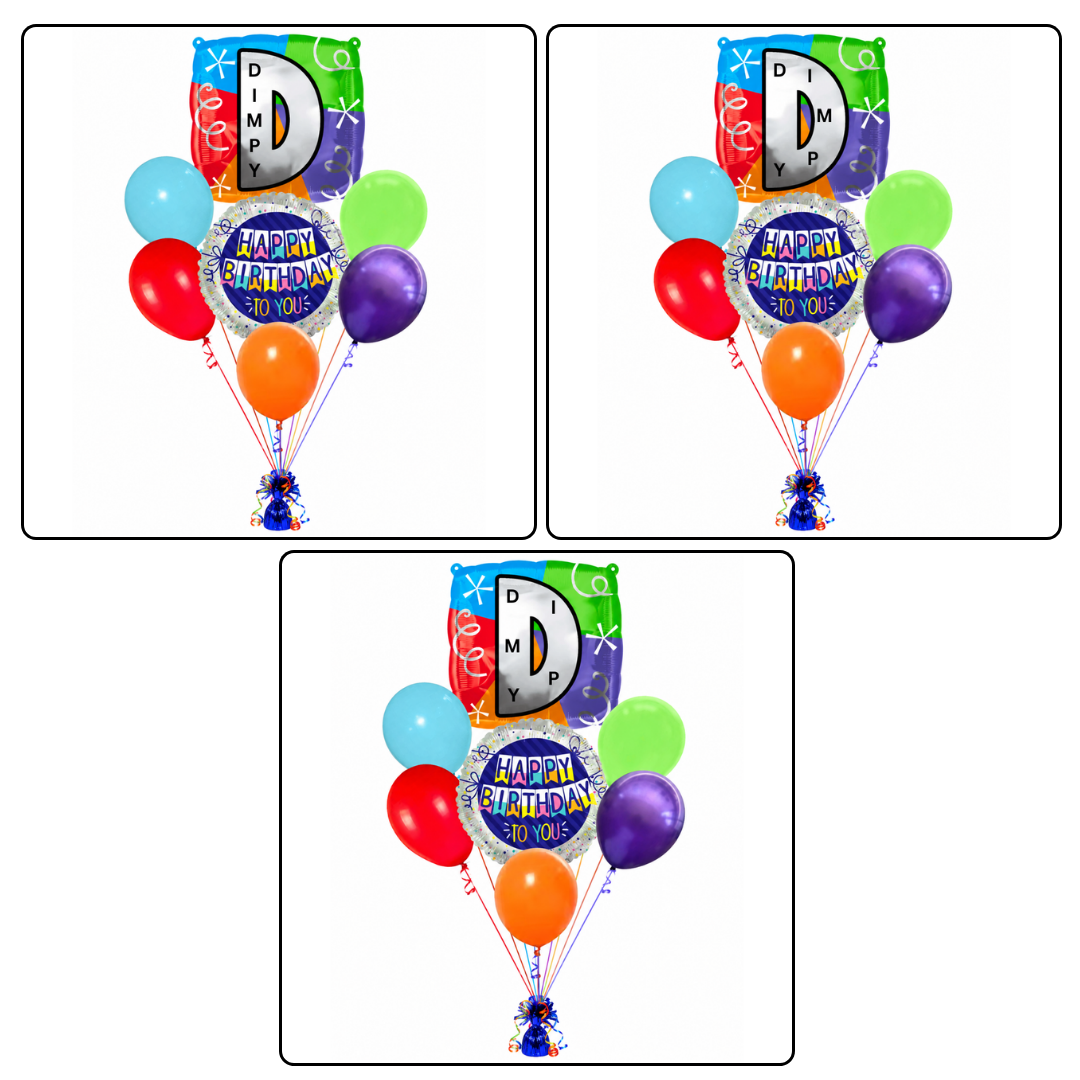 Customizable Alphabet "D" Square Shaped Balloon with Customized Name Stickers Bouquet Set of 7PC | Customizable Name Inital Balloons| Choose Your Name