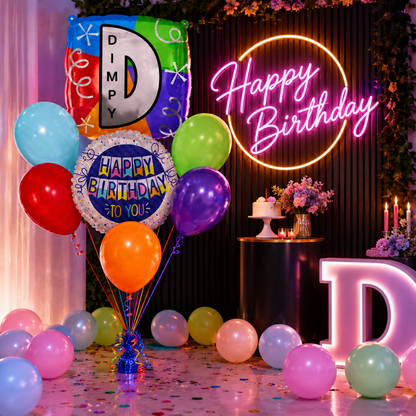 Customizable Alphabet "D" Square Shaped Balloon with Customized Name Stickers Bouquet Set of 7PC | Customizable Name Inital Balloons| Choose Your Name