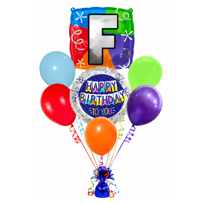 Customizable Alphabet "F" Square Shaped Balloon with Customized Name Stickers Bouquet Set of 7PC | Customizable Name Inital Balloons| Choose Your Name