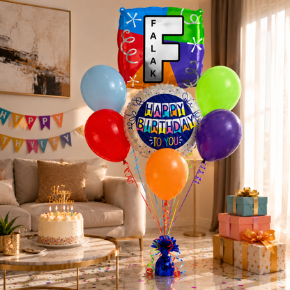Customizable Alphabet "F" Square Shaped Balloon with Customized Name Stickers Bouquet Set of 7PC | Customizable Name Inital Balloons| Choose Your Name