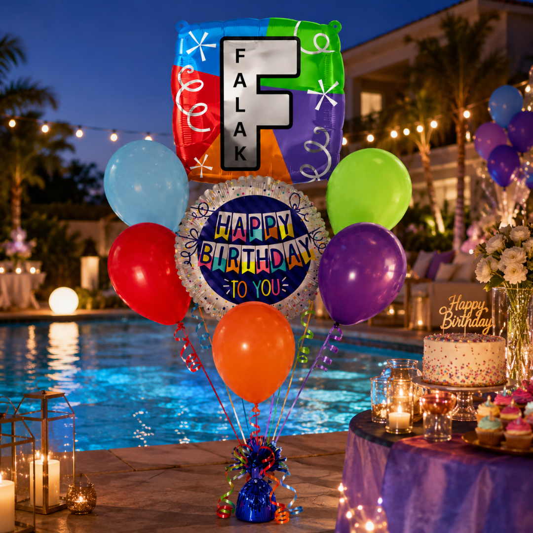 Customizable Alphabet "F" Square Shaped Balloon with Customized Name Stickers Bouquet Set of 7PC | Customizable Name Inital Balloons| Choose Your Name