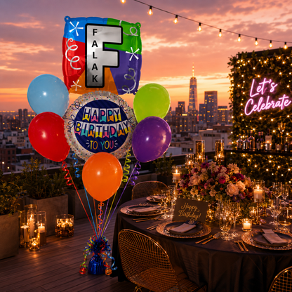Customizable Alphabet "F" Square Shaped Balloon with Customized Name Stickers Bouquet Set of 7PC | Customizable Name Inital Balloons| Choose Your Name
