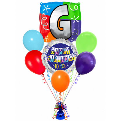 Customizable Alphabet "G" Square Shaped Balloon with Customized Name Stickers Bouquet Set of 7PC | Customizable Name Inital Balloons| Choose Your Name