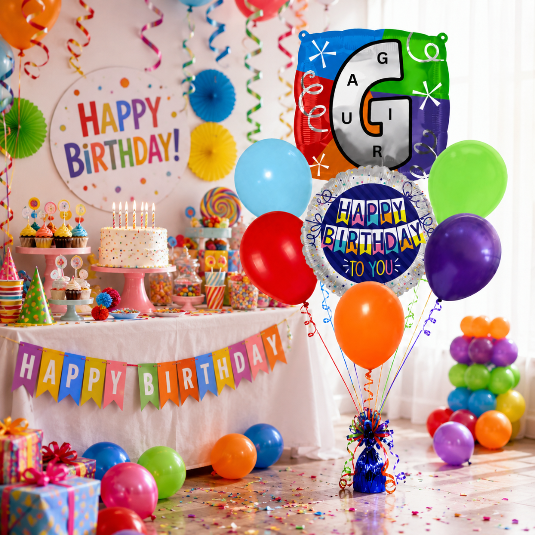 Customizable Alphabet "G" Square Shaped Balloon with Customized Name Stickers Bouquet Set of 7PC | Customizable Name Inital Balloons| Choose Your Name