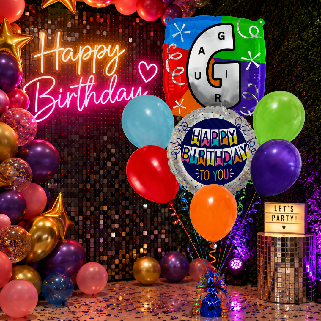 Customizable Alphabet "G" Square Shaped Balloon with Customized Name Stickers Bouquet Set of 7PC | Customizable Name Inital Balloons| Choose Your Name