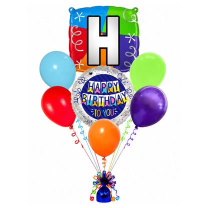 Customizable Alphabet "H" Square Shaped Balloon with Customized Name Stickers Bouquet Set of 7PC | Customizable Name Inital Balloons| Choose Your Name