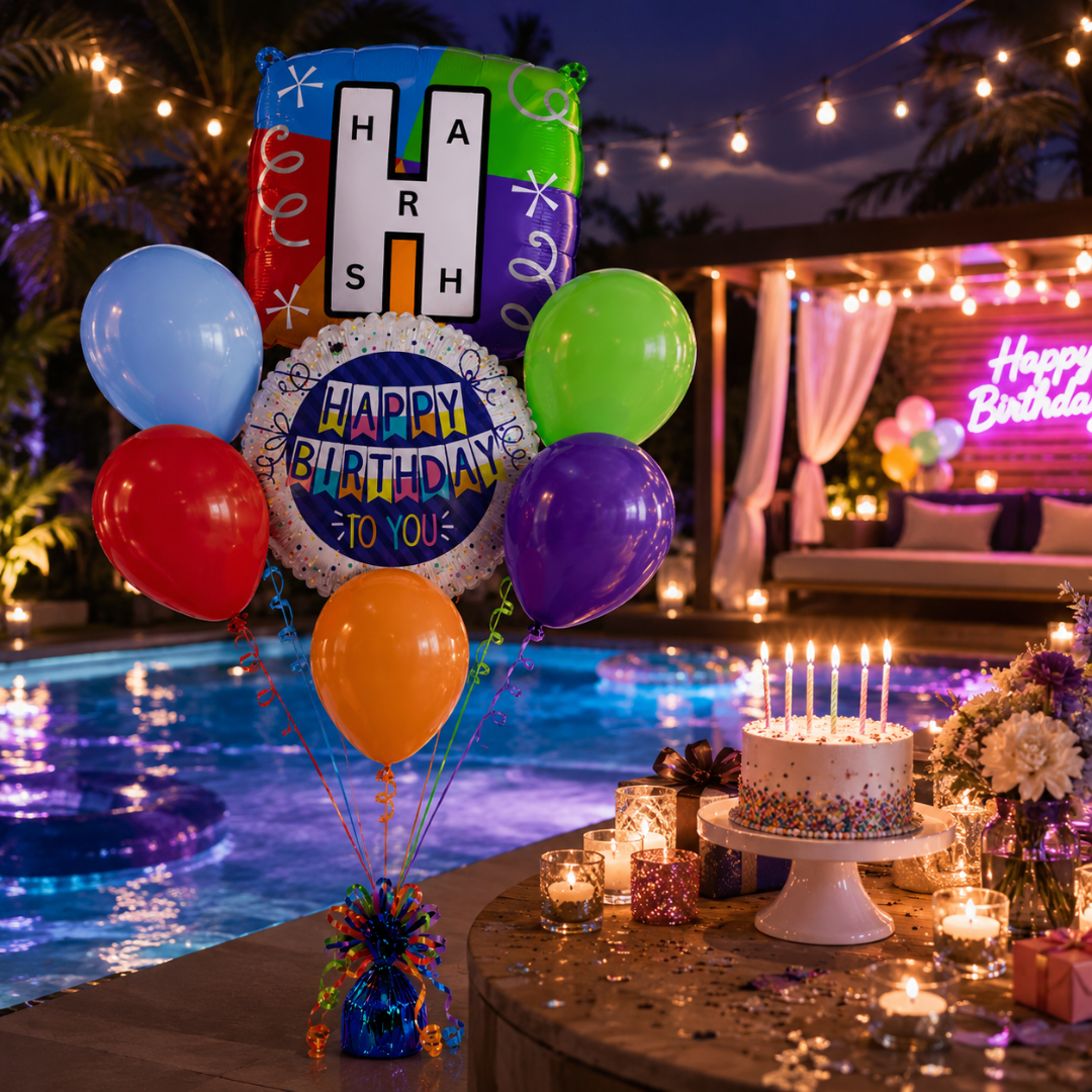 Customizable Alphabet "H" Square Shaped Balloon with Customized Name Stickers Bouquet Set of 7PC | Customizable Name Inital Balloons| Choose Your Name
