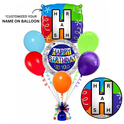 Customizable Alphabet "H" Square Shaped Balloon with Customized Name Stickers Bouquet Set of 7PC | Customizable Name Inital Balloons| Choose Your Name