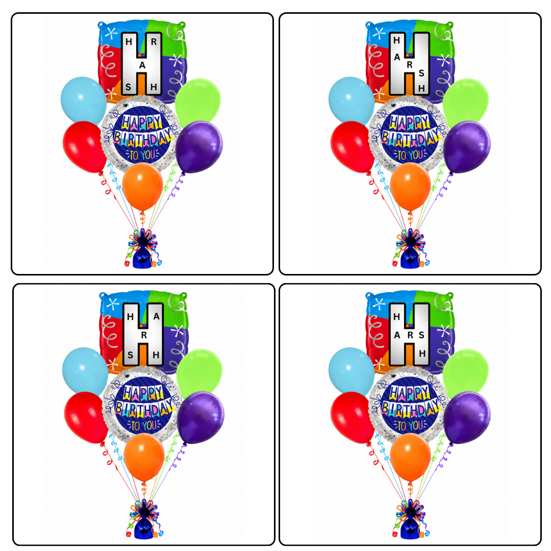 Customizable Alphabet "H" Square Shaped Balloon with Customized Name Stickers Bouquet Set of 7PC | Customizable Name Inital Balloons| Choose Your Name