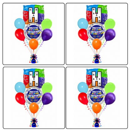 Customizable Alphabet "H" Square Shaped Balloon with Customized Name Stickers Bouquet Set of 7PC | Customizable Name Inital Balloons| Choose Your Name