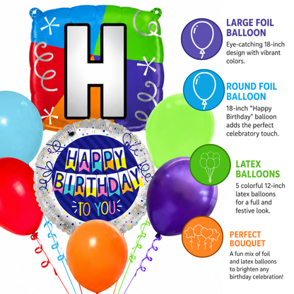 Customizable Alphabet "H" Square Shaped Balloon with Customized Name Stickers Bouquet Set of 7PC | Customizable Name Inital Balloons| Choose Your Name