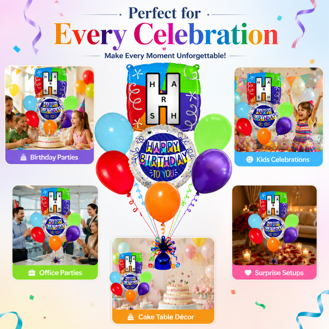 Customizable Alphabet "H" Square Shaped Balloon with Customized Name Stickers Bouquet Set of 7PC | Customizable Name Inital Balloons| Choose Your Name
