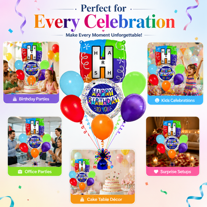 Customizable Alphabet "H" Square Shaped Balloon with Customized Name Stickers Bouquet Set of 7PC | Customizable Name Inital Balloons| Choose Your Name