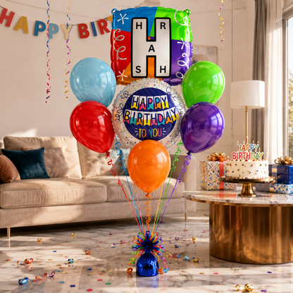 Customizable Alphabet "H" Square Shaped Balloon with Customized Name Stickers Bouquet Set of 7PC | Customizable Name Inital Balloons| Choose Your Name