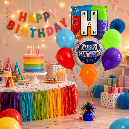 Customizable Alphabet "H" Square Shaped Balloon with Customized Name Stickers Bouquet Set of 7PC | Customizable Name Inital Balloons| Choose Your Name