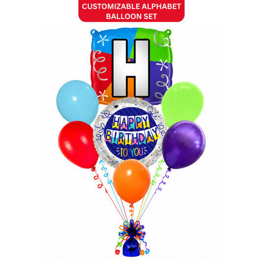 Customizable Alphabet "H" Square Shaped Balloon with Customized Name Stickers Bouquet Set of 7PC | Customizable Name Inital Balloons| Choose Your Name