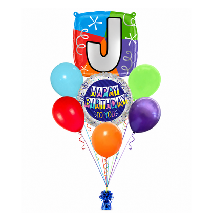 Customizable Alphabet "J" Square Shaped Balloon with Customized Name Stickers Bouquet Set of 7PC | Customizable Name Inital Balloons| Choose Your Name