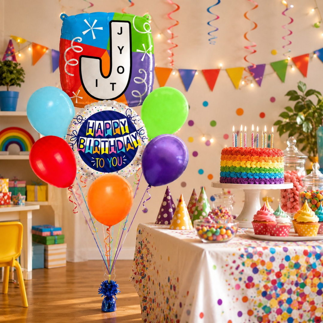 Customizable Alphabet "J" Square Shaped Balloon with Customized Name Stickers Bouquet Set of 7PC | Customizable Name Inital Balloons| Choose Your Name