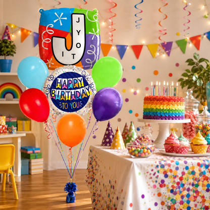 Customizable Alphabet "J" Square Shaped Balloon with Customized Name Stickers Bouquet Set of 7PC | Customizable Name Inital Balloons| Choose Your Name