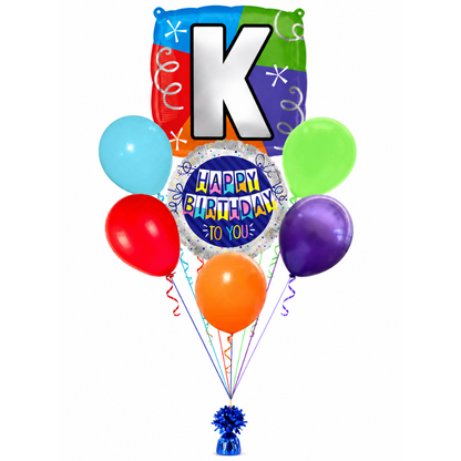 Customizable Alphabet "K" Square Shaped Balloon with Customized Name Stickers Bouquet Set of 7PC | Customizable Name Inital Balloons| Choose Your Name