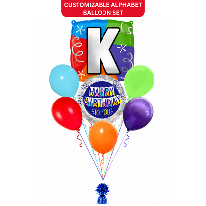 Customizable Alphabet "K" Square Shaped Balloon with Customized Name Stickers Bouquet Set of 7PC | Customizable Name Inital Balloons| Choose Your Name