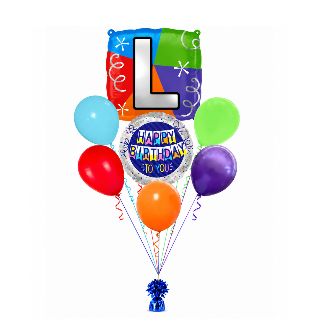 Customizable Alphabet "L" Square Shaped Balloon with Customized Name Stickers Bouquet Set of 7PC | Customizable Name Inital Balloons| Choose Your Name