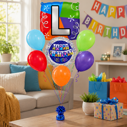 Customizable Alphabet "L" Square Shaped Balloon with Customized Name Stickers Bouquet Set of 7PC | Customizable Name Inital Balloons| Choose Your Name