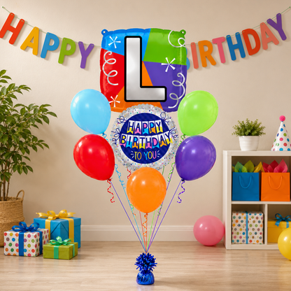Customizable Alphabet "L" Square Shaped Balloon with Customized Name Stickers Bouquet Set of 7PC | Customizable Name Inital Balloons| Choose Your Name