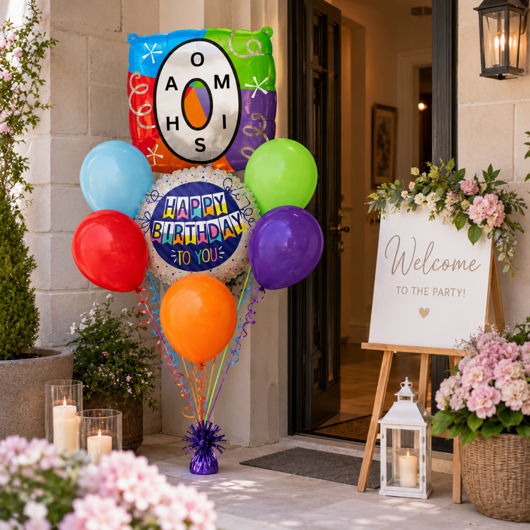 Customizable Alphabet "O" Square Shaped Balloon with Customized Name Stickers Bouquet Set of 7PC | Customizable Name Inital Balloons| Choose Your Name