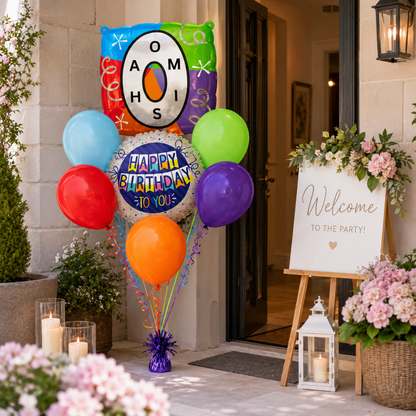 Customizable Alphabet "O" Square Shaped Balloon with Customized Name Stickers Bouquet Set of 7PC | Customizable Name Inital Balloons| Choose Your Name
