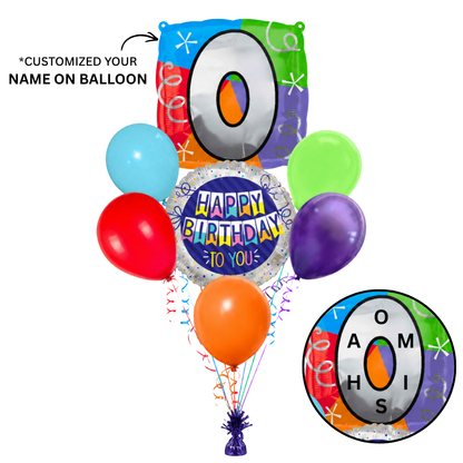 Customizable Alphabet "O" Square Shaped Balloon with Customized Name Stickers Bouquet Set of 7PC | Customizable Name Inital Balloons| Choose Your Name