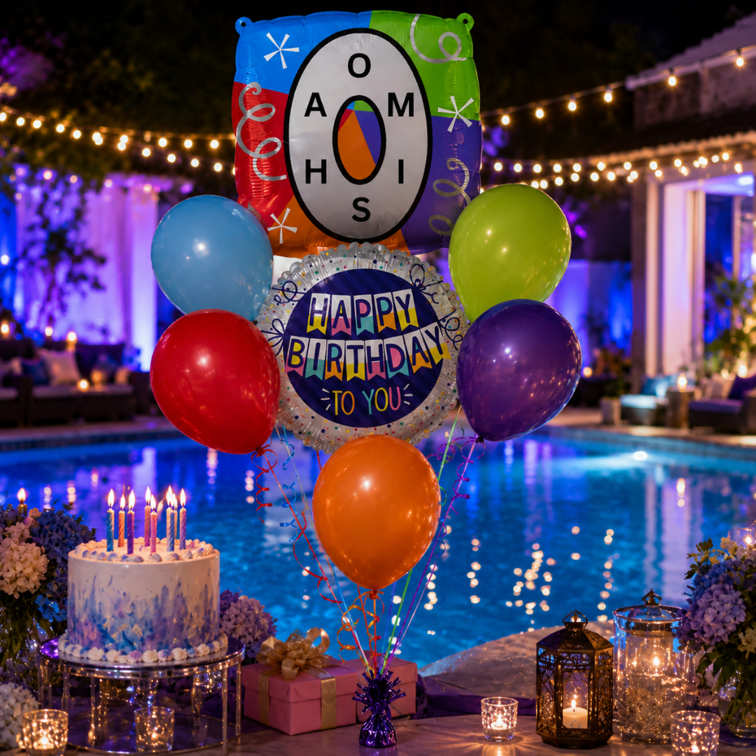 Customizable Alphabet "O" Square Shaped Balloon with Customized Name Stickers Bouquet Set of 7PC | Customizable Name Inital Balloons| Choose Your Name
