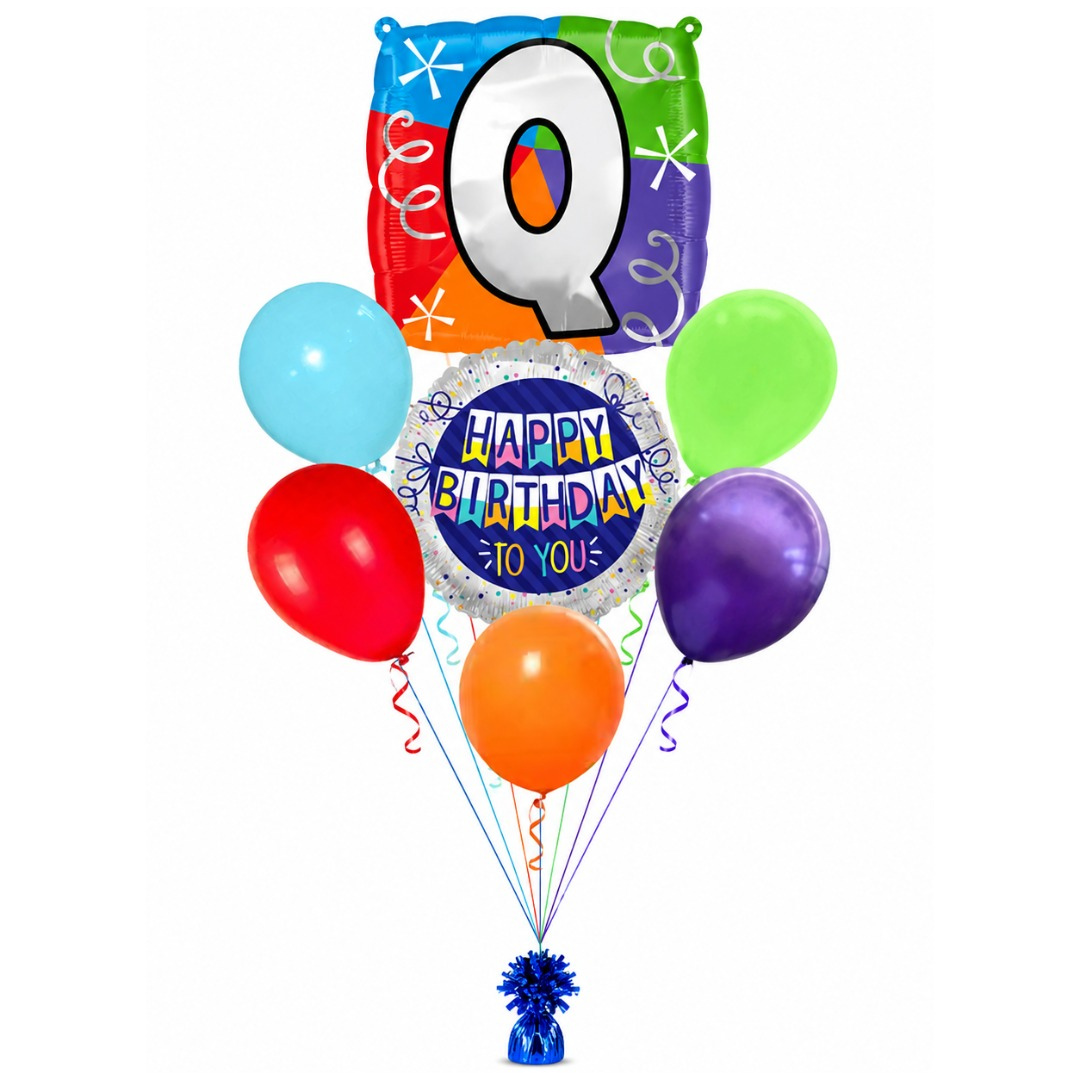 Customizable Alphabet "Q" Square Shaped Balloon with Customized Name Stickers Bouquet Set of 7PC | Customizable Name Inital Balloons| Choose Your Name
