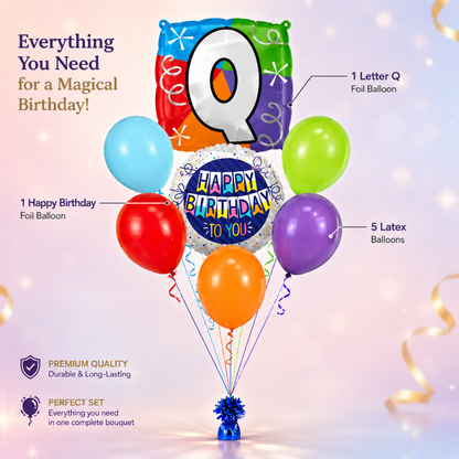 Customizable Alphabet "Q" Square Shaped Balloon with Customized Name Stickers Bouquet Set of 7PC | Customizable Name Inital Balloons| Choose Your Name