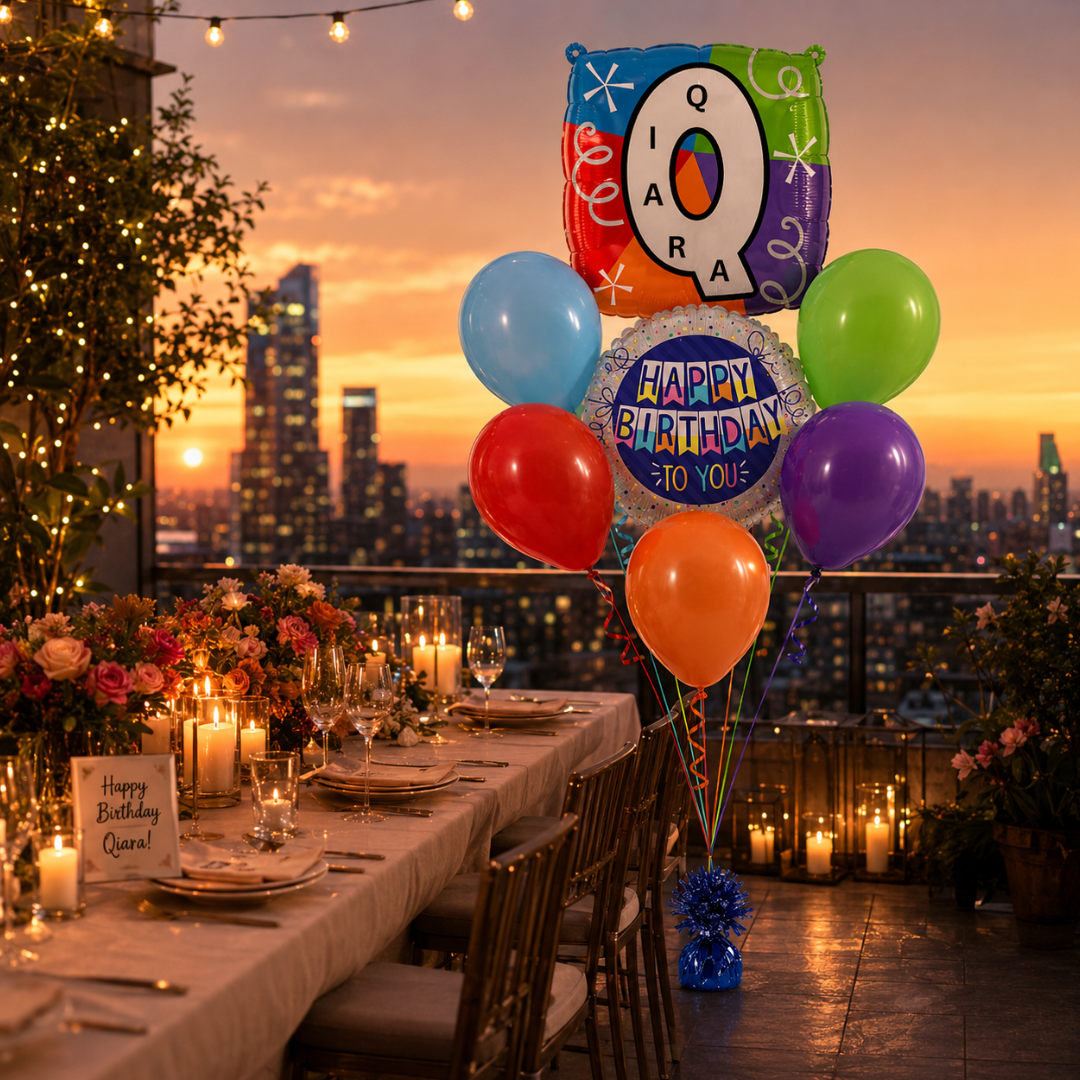 Customizable Alphabet "Q" Square Shaped Balloon with Customized Name Stickers Bouquet Set of 7PC | Customizable Name Inital Balloons| Choose Your Name