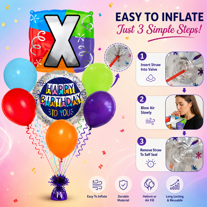 Customizable Alphabet "X" Square Shaped Balloon with Customized Name Stickers Bouquet Set of 7PC | Customizable Name Inital Balloons| Choose Your Name