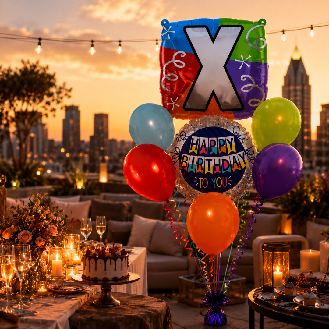 Customizable Alphabet "X" Square Shaped Balloon with Customized Name Stickers Bouquet Set of 7PC | Customizable Name Inital Balloons| Choose Your Name