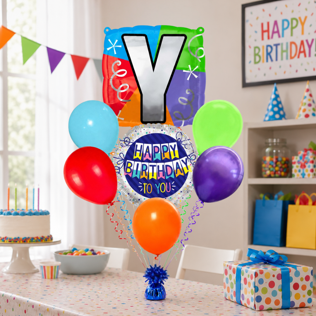 Customizable Alphabet "Y" Square Shaped Balloon with Customized Name Stickers Bouquet Set of 7PC | Customizable Name Inital Balloons| Choose Your Name
