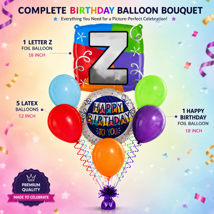 Customizable Alphabet "Z" Square Shaped Balloon with Customized Name Stickers Bouquet Set of 7PC | Customizable Name Inital Balloons| Choose Your Name