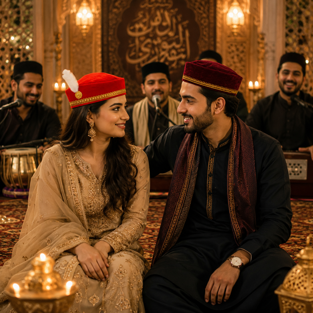 Qawwali Couple Hats Set, 2 Pcs | Moroccan Sufi Night Party Hats for Men & Women