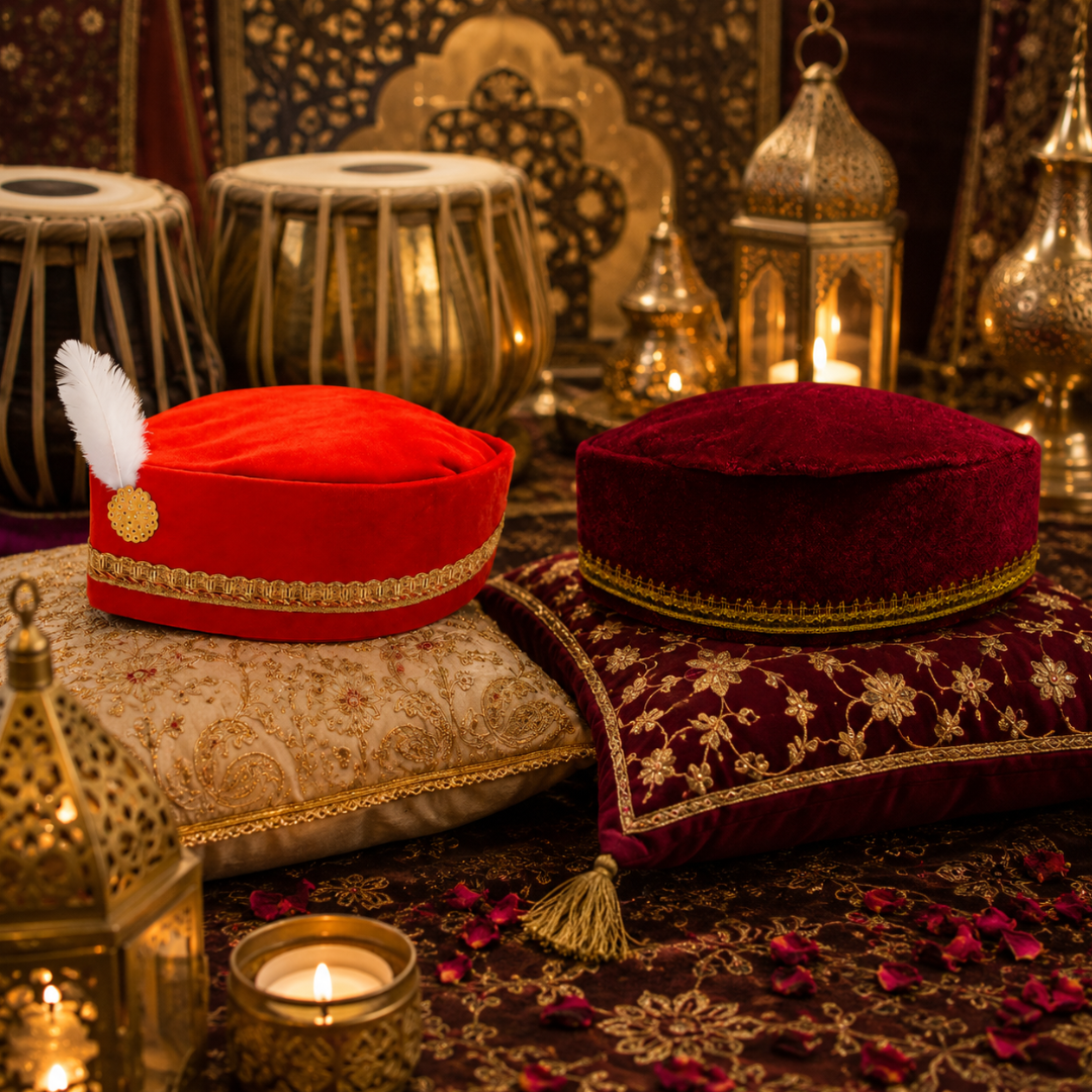 Qawwali Couple Hats Set, 2 Pcs | Moroccan Sufi Night Party Hats for Men & Women