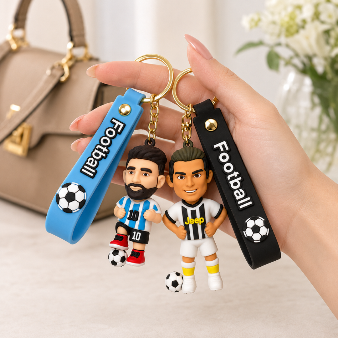 Messi and Ronaldo White Jersey Keychain Set of 2
