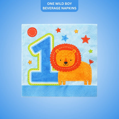 One Wild Boy Beverage Napkins - Pack of 16