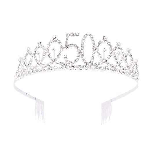 Happy 50th Birthday Silver Crown with Rhinestone - 1PC