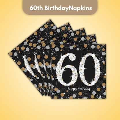 Sparkling 60th Birthday Lunch Napkins - 16PC
