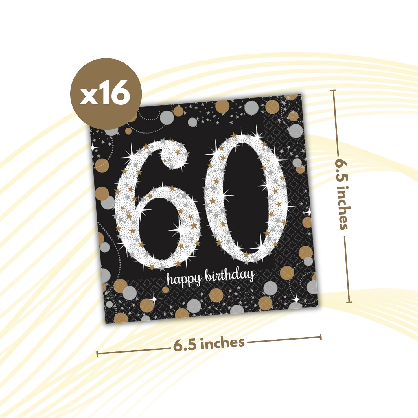 Sparkling 60th Birthday Lunch Napkins - 16PC