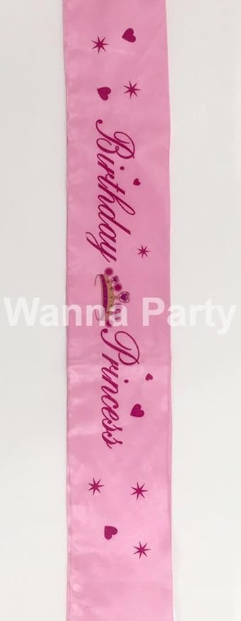 Wanna Party Birthday Princess Satin Sash (Pink)