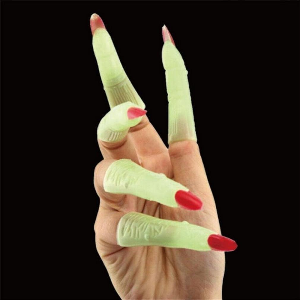 Glow in the Dark Witch Fingers Zombie Witch Nails for Spooky Scary Halloween Costumes Cosplay Set of 10