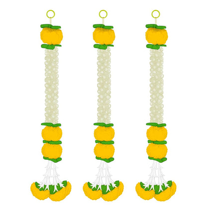 Pack of 3 Artificial White Gajra Jasmine & Marigold Flower Strings Wedding- 24 inch
